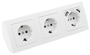 Steckdosenblock McPower "Flair", Aufbau, weiß, 3-fach Schutzkontakt + 2x USB