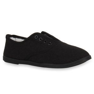 Mytrendshoe Damen Sneakers Halbschuhe Slip-Ons Freizeit Stoffschuhe 72308, Farbe: Schwarz, Größe: 36