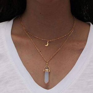 Opal geschichtete Halskette Amethyst Sechseckige spitze Anhänger Halskette Türkis Kette Schmuck für Frauen und Mädchen (Opal)