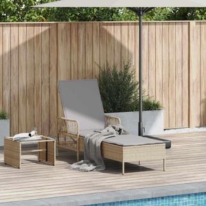 Sonnenliege mit Kissen in Beige aus Poly-Rattan