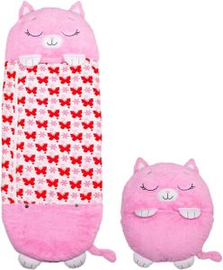 Kinderschlafsack,2-in-1 Cartoon Schlafsack(pink katzen,M)faltbare Sitzkissen,Flauschiger Kinderschlafsack,weiche und bequeme Schlafsack-Kissen,geeignet Geschenk für Mädchen und Jungen
