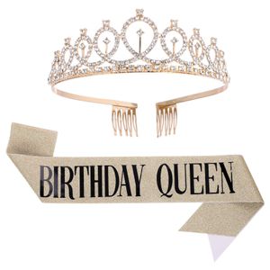 2 Stücke Birthday Geburtstag Geburtstagskrone Schärpe Birthday Krone Gold Geburtstag Tiara Crown Frauen Mädchen Geburtstag Tiara für Alles Gute zum Geburtstag Party Dekorationen