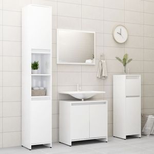 CLORIS 4-tlg. Badmöbel-Set Badkommode Badezimmerschrank - Badezimmermöbel Hochglanz-Weiß Spanplatte #DE653374