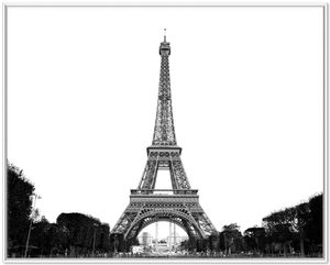 Wallario Wandbild Eiffelturm in Paris - schwarz weiß, Größe: 40,30 x 50,30 cm, Poster mit weißem Aluminiumrahmen