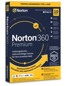 Norton 360 Premium - 10 Geräte 1 Jahr 2024 - Antivirenprogramm mit Firewall -  PC / Mac / iOS / Android - Download - ESD
