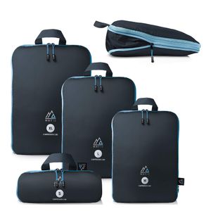 MNT10 Packtaschen mit Kompression S, M, L, XL I Blau I Packwürfel mit Schlaufe als Koffer-Organizer I leichte Kompressionsbeutel für den Rucksack (1x 4er Set)