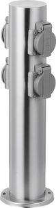 Grafner Edelstahl Design Gartensteckdose mit 4 Steckdosen, IP44, rund, Klarlack-Beschichtung, Energiesäule Mehrfachsteckdose Outdoor Metall Außensteckdose 4-fach