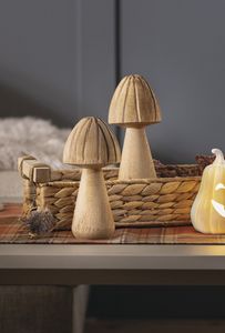 2 Pilze aus Holz, 17 + 20 cm hoch, Holzpilze, Dekopilze, Herbstdeko