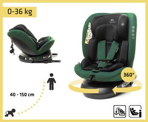 4BABY Kindersitz drehbar 360 ISOFIX Matt-Fix I-SIZE verstellbare Kopfstütze Sitz 0-36kg, 40-150 cm DarkGreen