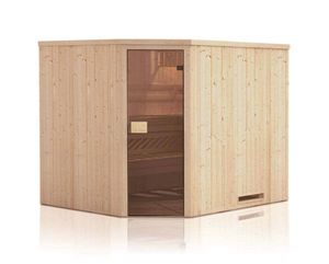 FinnTherm Innensauna Corner 2 Sitzbänke aus Holz in Naturbelassen Saunakabine Wandstärke: 40 mm Inklusive: Ofen Infrarotsauna