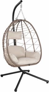 Juskys Hängesessel Aria mit Kissen - höhenverstellbar & faltbar - Polyrattan Hängeschaukel Outdoor & Indoor - Korbhängesessel bis 130kg Dunkelgrau