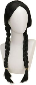 Korbi | Perücke Wednesday Addams - Schwarz mit Zöpfen - Ideal für Kostümparty - Hochwertige Synthetik