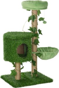 PawHut Kratzbaum für Katzen, 91 cm, Turm für 1–2 Katzen, mit Hängematte, Jutepfosten und Hängeball, 50 x 40 x 91 cm, Grün