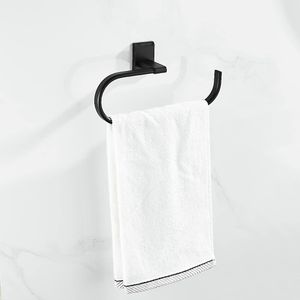 EMKE Handtuchring Schwarz L-förmiger Handtuchhalter ohne Bohren Handtuchhalterung Bad Halterung Selbstklebend Wandmontage Papierhalter Toilettenpapierhalter (1 Stück)