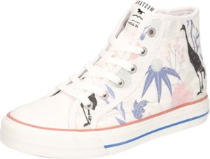 Mustang Damen Sneaker High Top Denim Stoff Blumen Tier Muster 1272-501, Größe:40 EU, Farbe:Weiß