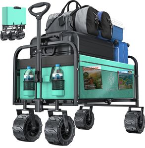 KESSER® Bollerwagen faltbar mit Breite Reifen Handwagen Transportkarre Gerätewagen | inkl. 2 Netztaschen | klappbar | Kunststoff-Reifen | bis 150 kg Tragkraft transportwagen Gartenanhänger