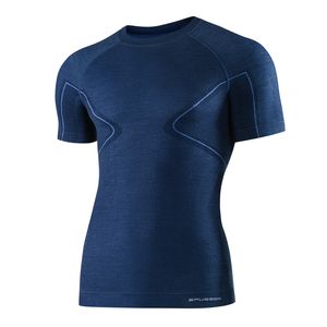 BRUBECK Herren Kurzarm Funktionsshirt | Atmungsaktiv | Thermo | Sport | Fitness | Unterhemd | Unterwäsche | 41% Merino-Wolle | SS11710, Gr.:XXL, Farbe:Marineblau