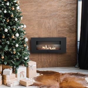 Wandkamin Bioethanol DELTA FLAT schwarz mit Verglasung
