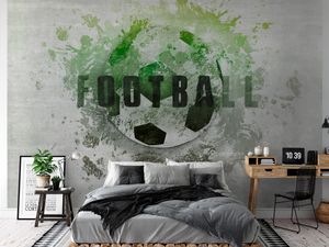 Vlies Fototapete Fußball 400x280 cm Tapeten Wandtapete XXL Football Ball Betonoptik Sport Graffiti grün grau i-C-10012-a-a