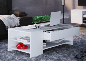 VCM Couchtisch Sofatisch Wohnzimmertisch Beistelltisch Schublade Wohnzimmer Tisch "Tindus" Weiß / Beton-Optik