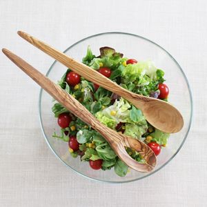 Salatbesteck Spitz lang aus Olivenholz, Holzbesteck