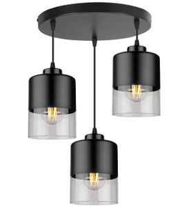 Light-Home Rome Lampenschirm Hängelampe Hängeleuchte - Deckenlampe Industrial für Wohnzimmer Schlafzimmer und Esszimmer - Pendelleuchte Glas mit Metall - 3-Flammig - Schwarz
