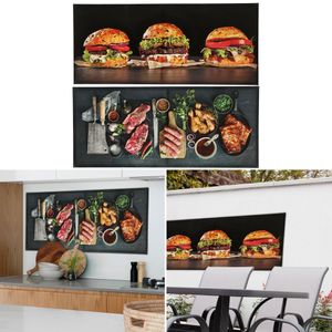 Küchenbilder 2er Set BBQ Burger Motiv 80x35cm Wandbilder Essen Dekobilder Canvasbild Kiefernholz