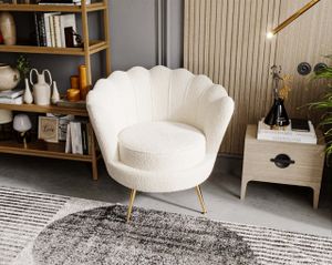 Muschel-Sessel 75 cm Glam - Polstersessel mit Boucle Stoff - Wohnzimmersessel, Loungesessel- Beige (Anthology 01)