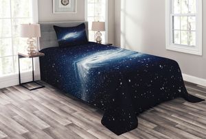 ABAKUHAUS Nebel Tagesdecke Set, Milchstraße-Galaxie Weltraum, Set mit Kissenbezügen Waschbar, für Einselbetten 170 x 220 cm, Weiß