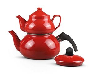 Teekanne Caydanlik Teekessel 0,9 Liter und Wasserkessel 2,5 Liter Geeignet für alle Herdarten Metallisch Rot