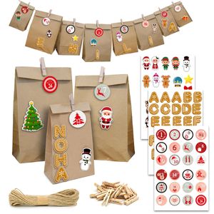 DIY Adventskalender zum Befüllen - 24 Papiertüten in 3 Größen Sticker Bastelset