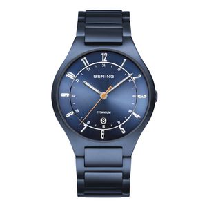 BERING Herren-Armbanduhr Analog Quarz Titan blau 11739-797