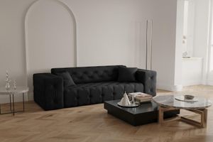 Klassische Sofa Chesterfield mit hochwertiger Knopfheftung MORENO - 3-Sitzer Sofa Wellenfedern Steppung Polstersofa (Farbe: schwarz)
