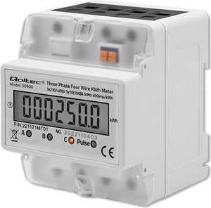 Qoltec 50900 Trójfazowy elektroniczny licznik energii | 400V | LCD | 4P | szyna DIN