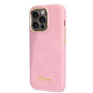 Guess GUHCP14XHGCRHP hard silikonové pouzdro iPhone 14 PRO MAX 6.7" pink Croco Collection