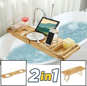 Decopatent 2 in 1 - Badewannenablage & Frühstückstablett mit Stützen - aus Bambus Holz / Badewannentablett / Badewannentisch / Betttablett mit ausklappbaren Beinen