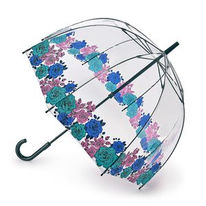 Fulton Transparentglockenschirm Damenschirm Durchsichtig Blumenrand Rosenmotiv