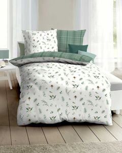Kaeppel Biber 2tlg. Bettwäsche aus Baumwolle Bettwäsche Set, Bettbezug + Kopfkissenbezug, Winter Greens Grün 135x200 + 80x80 cm