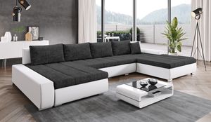 FURNIX Wohnlandschaft ELISABETTA Couch Schlafsofa U-Form U-Sofa mit Schlaffunktion und Bettkasten GRAU WEISS 120+BE 06