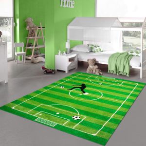Kinderteppich Spielteppich Kinderzimmer Teppich Fußball Teppich in Grün Hellgrün Schwarz Weiss Größe - 160x230 cm