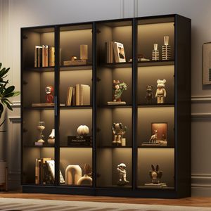 Merax Glasvitrine 2er mit LED, 80x40x160cm, Hochschrank mit App-Steuerung, Doppeltür-Vitrine mit Einlegeböden, Standvitrine Schwarz