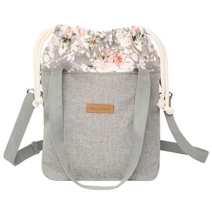 Handtaschen Beuteltasche Damen Tasche A5 - Schultertasche Shopper Bag Stofftaschen Stoffbeutel mit Innentasche Einkaufstasche Blumen Grau