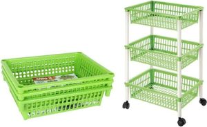 Küchentrolley Küchenregal Obstregal Küchenwagen Küchenschrank Rollwagen Küche Farben Grün Größe 3 Körb