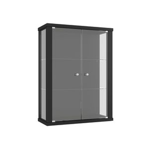 VR-Wohnideen Glasvitrine in Schwarz (80x60x25 cm) mit 2 höhenverstellbaren Glasböden aus ESG; perfekt für Sammler;