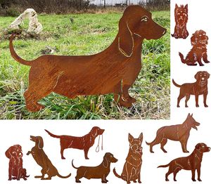 Gartenfigur Hund Dackel stehend 50x33cm Gartenstecker Edelrost Gartendeko Wetterfest Rost Metall Rostfigur Hunde Figur Tier