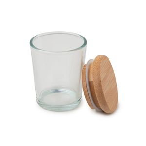 Glasbehälter für Kerze mit Bambusdeckel 60x75mm klar - 1 Stück