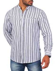 Carisma Herren langarm Stehkragen Hemd mit trendigen Längsstreifen retro kontrast Look 8533, Grösse:XL, Farbe:Navy