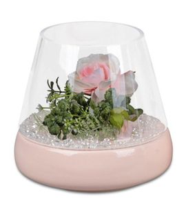 Windlicht, Kerzenglas ROSA konisch rund H. 19cm Keramik mit Glasaufsatz Formano