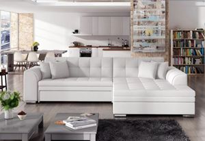 Ecksofa mit Schlaffunktion PALERMO, Sofa mit Schlaffunktion, L-Form Couch, Eckcouch, 294x80x196, soft017white, rechts