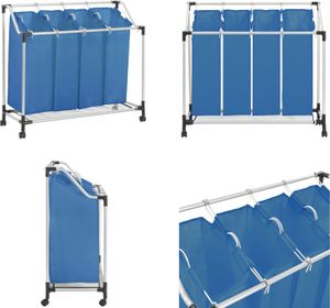 vidaXL Wäschesortierer mit 4 Taschen Blau Stahl - Wäschesortierer - Wäschesortierbeutel - Wäschekörbe - Wäschekorb